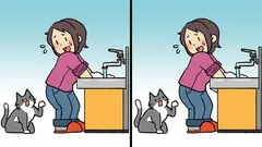 Puzzel: vind binnen 19 seconden 3 verschillen in de afbeelding van een vrouw met een kat